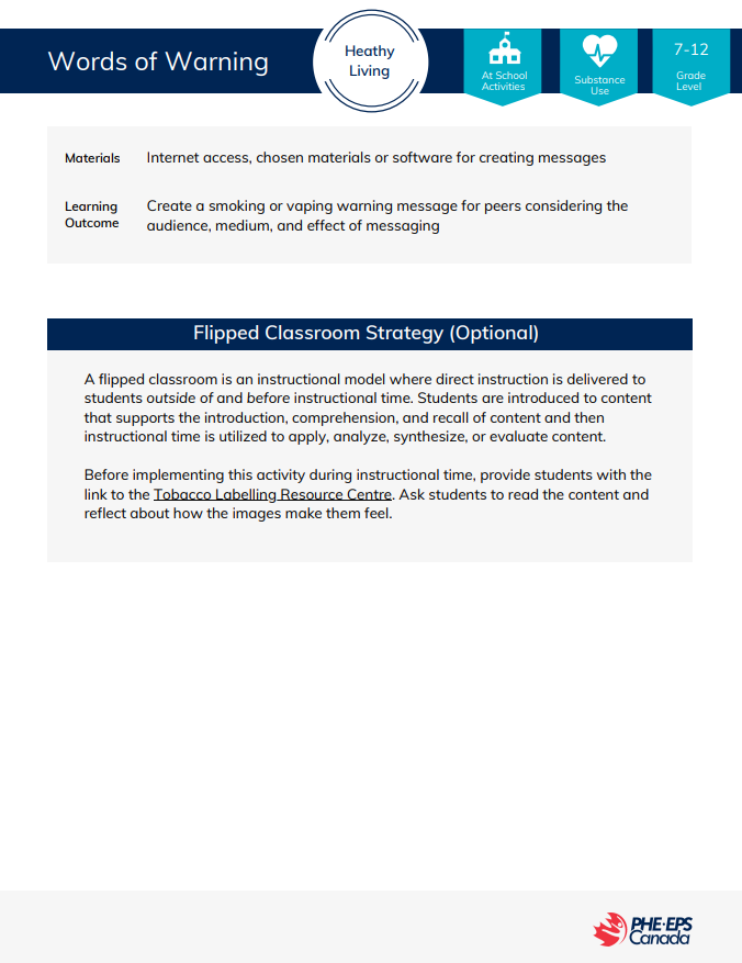 Activity Words of Warning PHE Canada